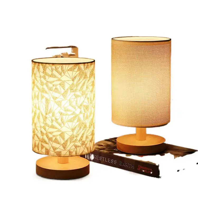 Base de madera recargable, lámpara Led regulable para mesita de noche, escritorio