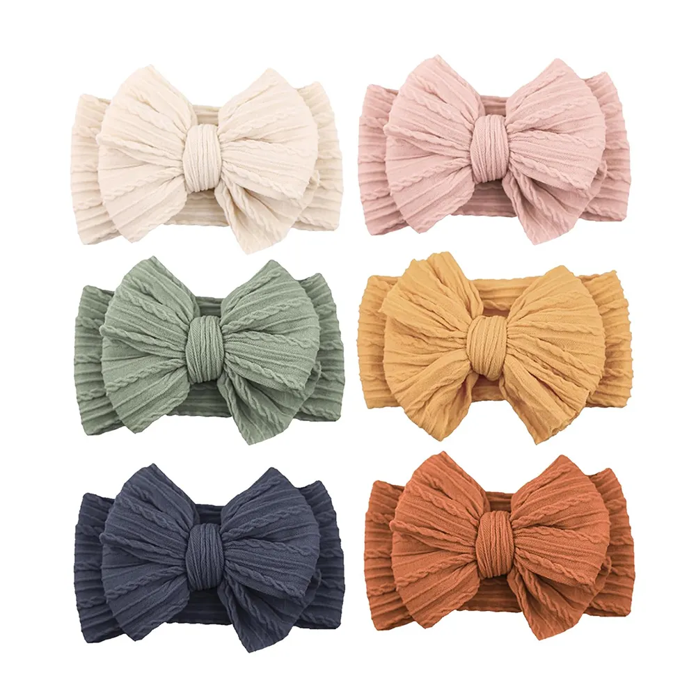 Handmade Toddler Baby Turbans Bows Headbands Soft Elastic Nylon Knotted Head Wraps Hair Bands