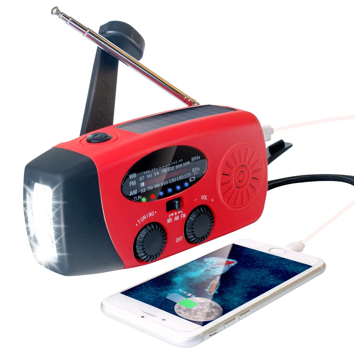 Oem Fabriek Draagbare Dab 2000Mah Mini Nood Crank Weer Zonne-Radio Met Telefoon Oplader En Led Zaklamp Am Fm Noaa Radio