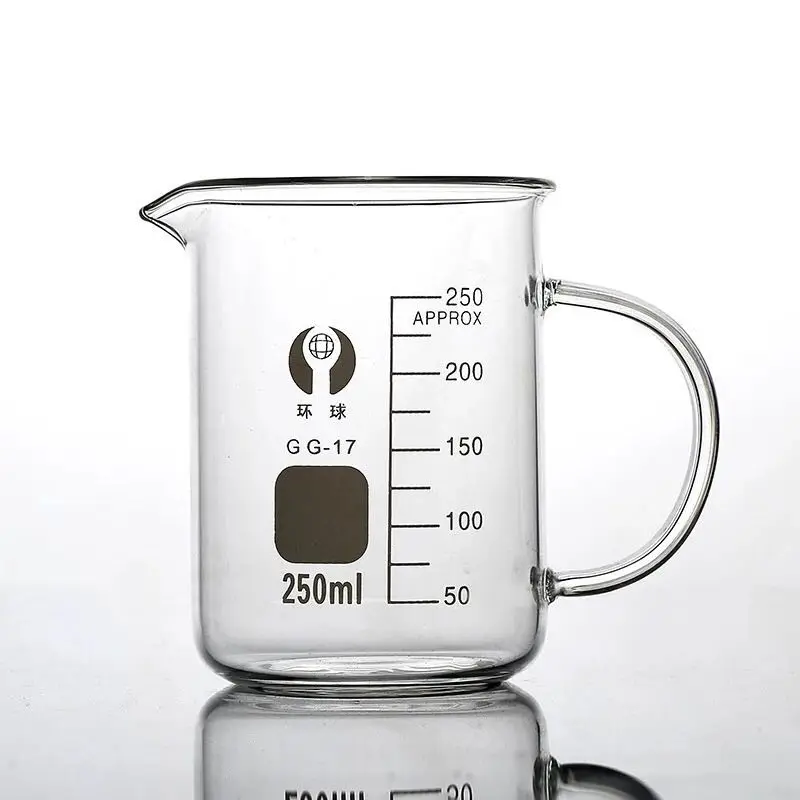 Laboratoire 50 100 250 500 1000 2000ml Verre gradué résistant à la chaleur Tasse à mesurer Bécher en verre avec poignée