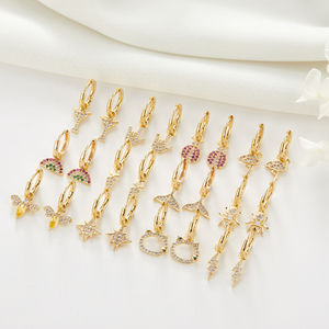 Moda 3 çift karışık tasarımlar Dangle bırak küpe 14K altın kaplama kübik zirkonya kolye Charm kadınlar için küpe setleri takı - Product Image 1