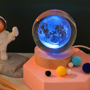 3DアートクリスタルボールナイトライトUSB電源デスクランプホームデコレーションサターンランプ<span class=keywords><strong>LED</strong></span>ミニプラネットランプ