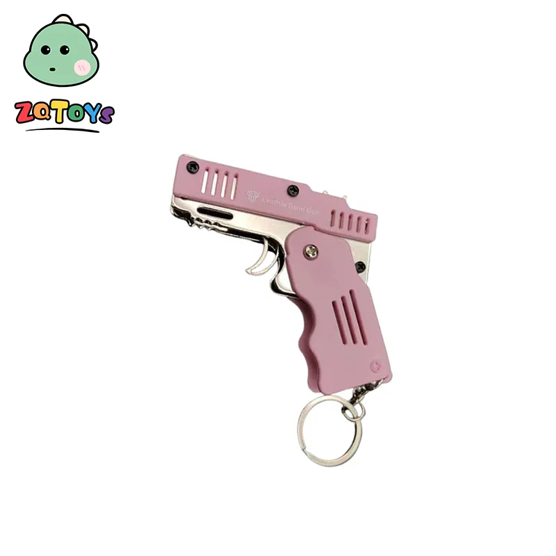 Zhiqu juguetes llavero plegable pistola de cuero Aleación de plástico suave banda de goma elástica pistola de tiro chico fiesta al aire libre novio