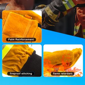 革抽出手袋反射ストリップ付き難燃性消防救助手袋 - Product Image 5