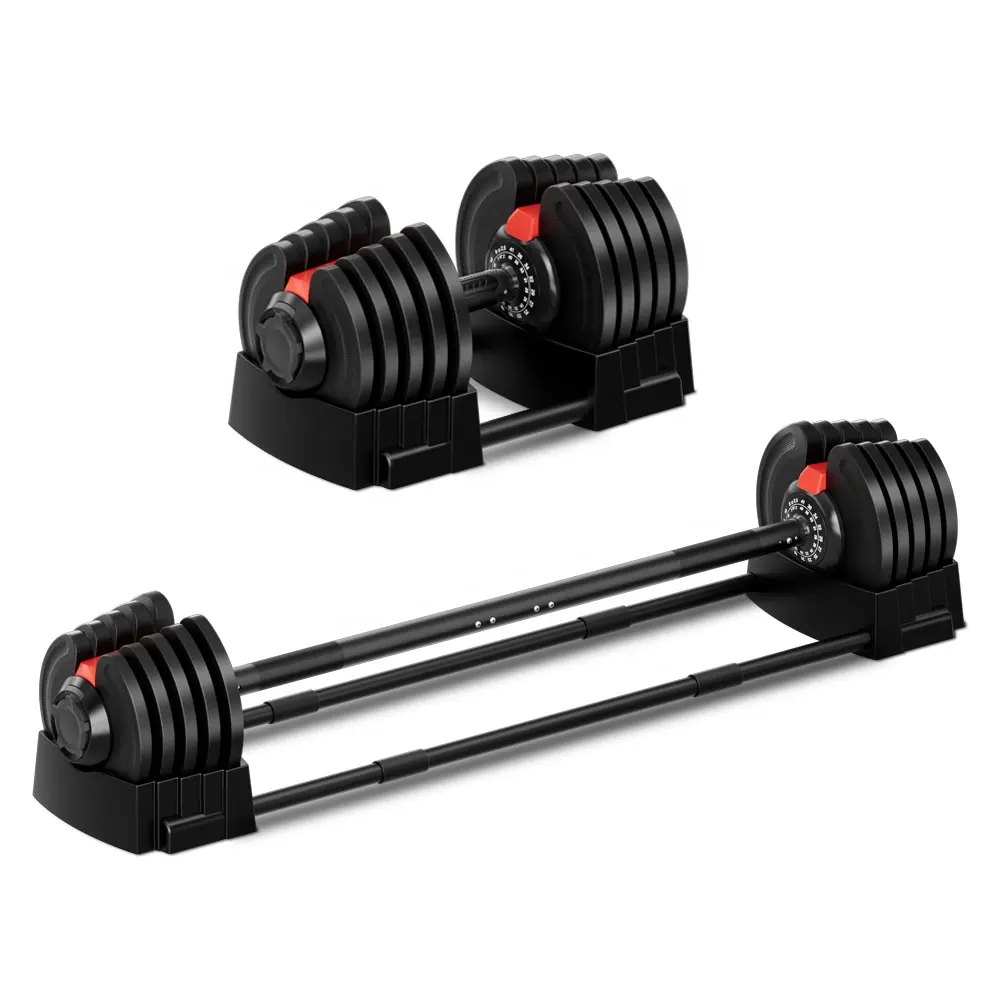 Satış Fitness ücretsiz ağırlıkları Set Dumbells siyah 10-90Lb ayarlanabilir spor dambıl seti 2-In-1 40Kg ev için