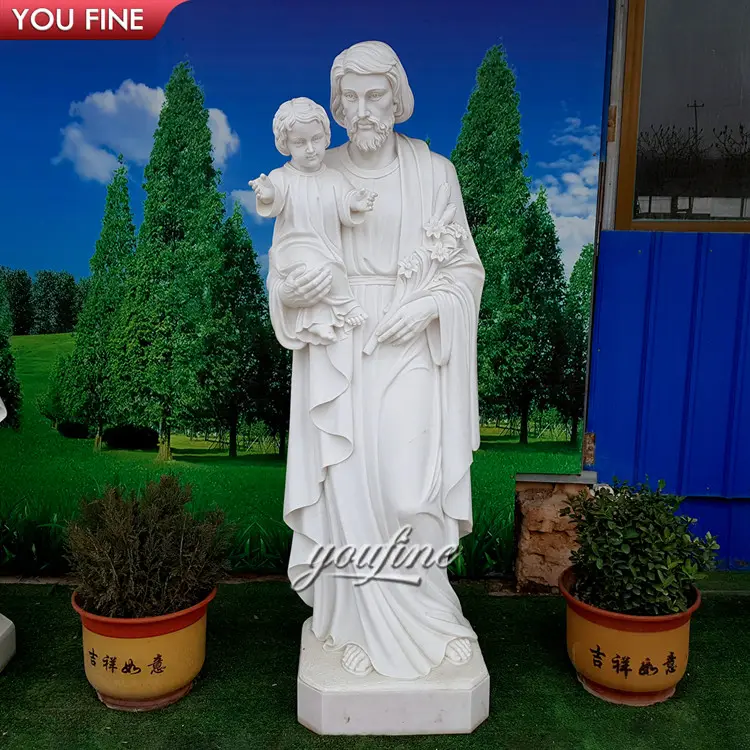 Famoso al aire libre de la Iglesia Católica Joseph y el Niño Jesús estatua de mármol escultura