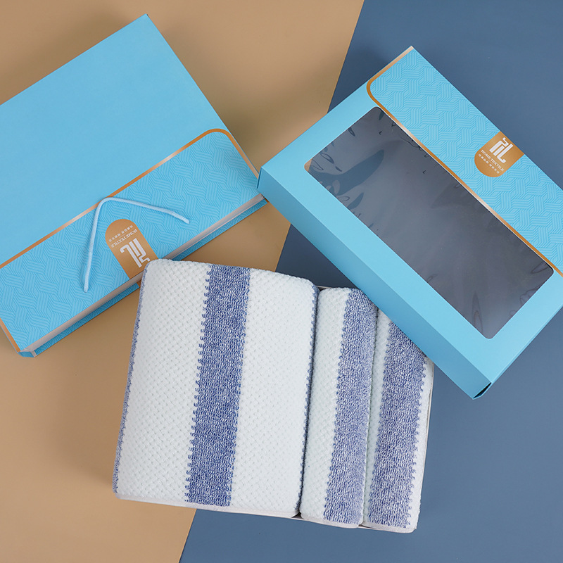 Towel and bath towel gift set (2 bath towels, blue)
