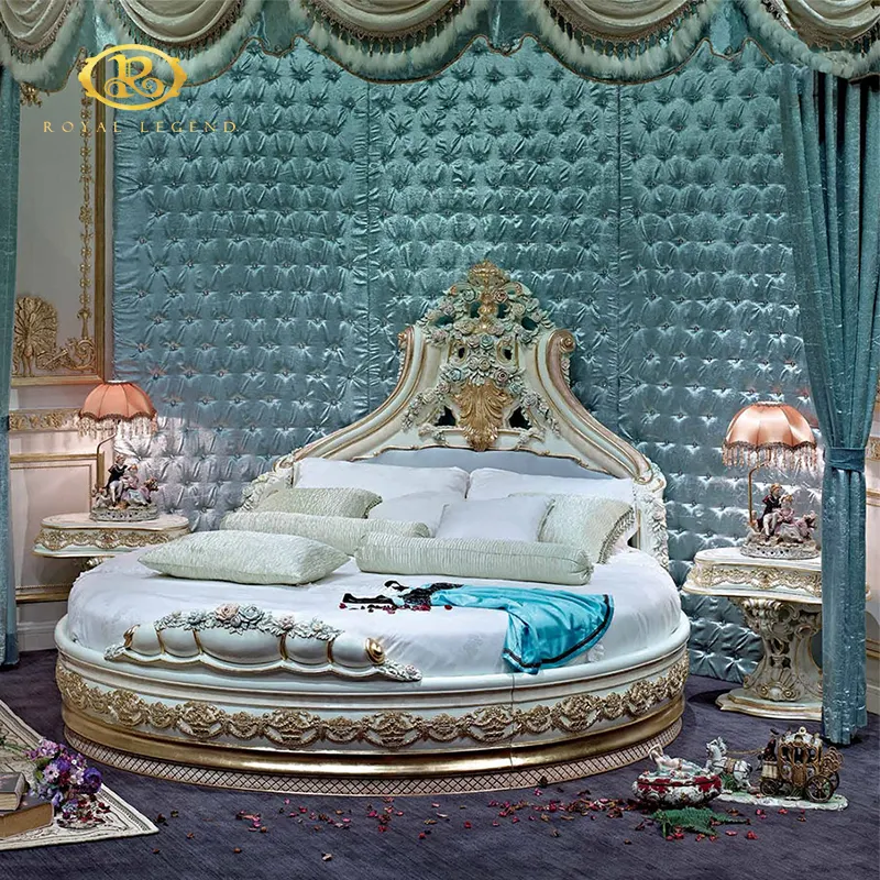 צרפתית סגנון מוצק עץ עגול מיטת עתיק גמר אמרלד צבע נסיכת עגול שינה ריהוט סט