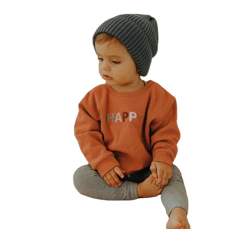 Комплект одежды для новорожденных из 100% хлопка, вязаный комплект из двух предметов для маленьких девочек с вафельным рисунком, вязаный пуловер с длинным рукавом и штаны на осень