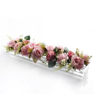 新しいカスタムサイズのアクリル長方形花瓶、ダイニングテーブルセンター花飾り花瓶、休日の結婚式の花の配置花瓶