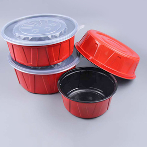 Bacia redonda plástica descartável vermelha e branca do Fast Food dos PP com tampa para o empacotamento Takeaway do macarrão da sopa - Product Image 2