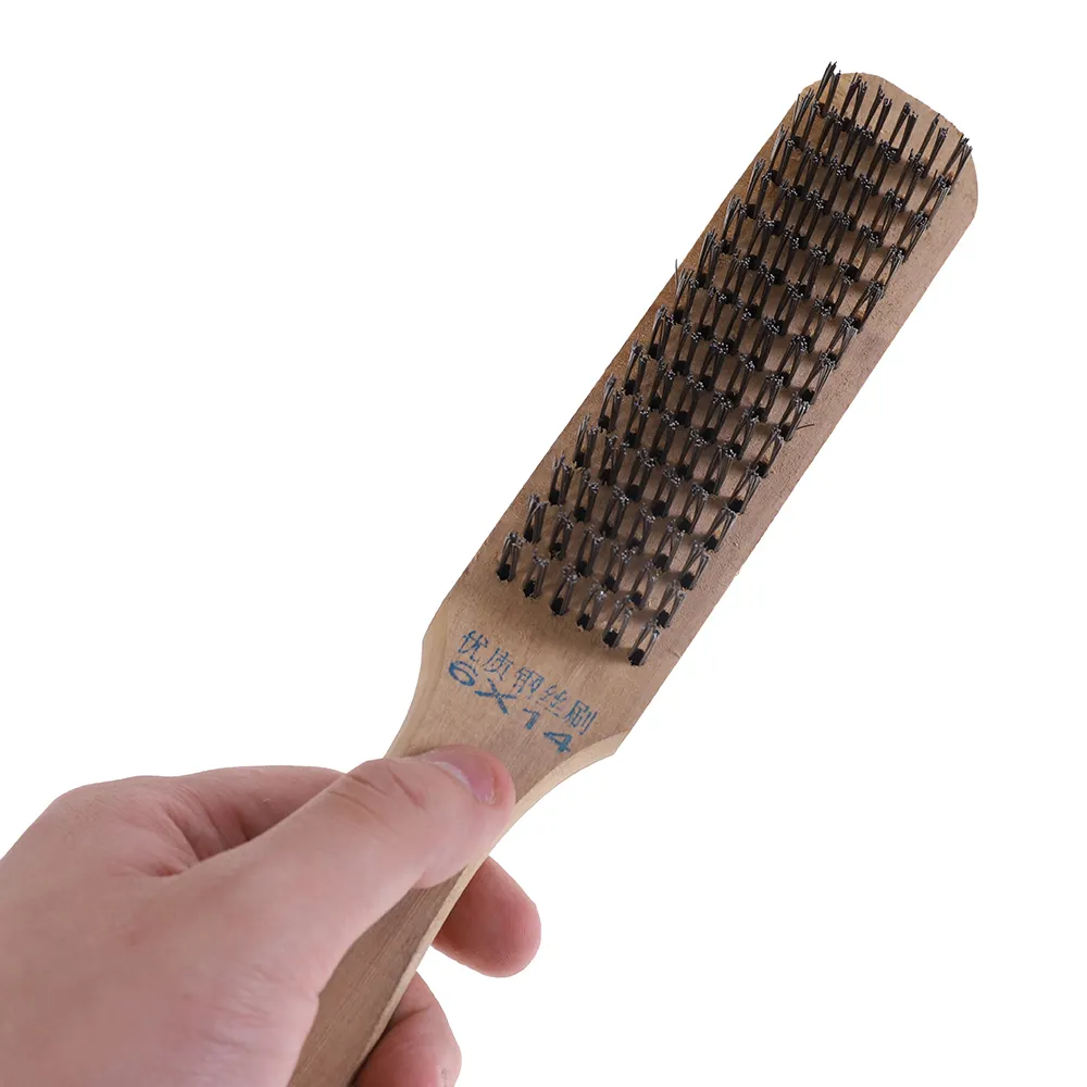 Good quality factory hardware tools wire brush manual rust removal wire plating brush wooden handle steel wire hand brush