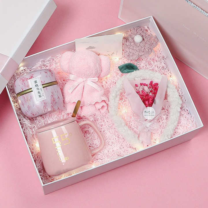 DD2166 Custom Logo Gift Box Set Thermostatic Cup Vaccum Flask Ceramic Tea Coffee Mug for Mothers Day Valentine Wedding