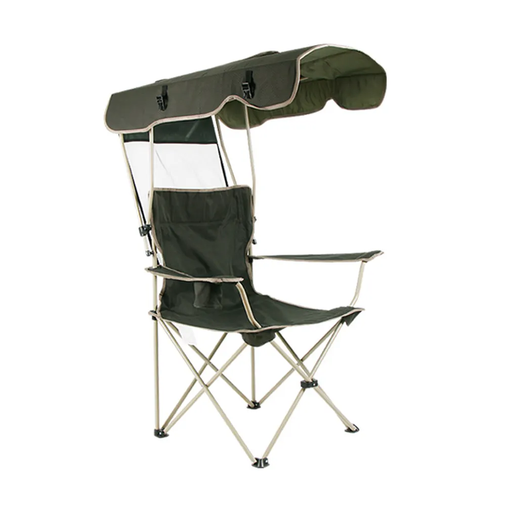 Chaise de camping en métal, chaise pliante portable avec pare-soleil