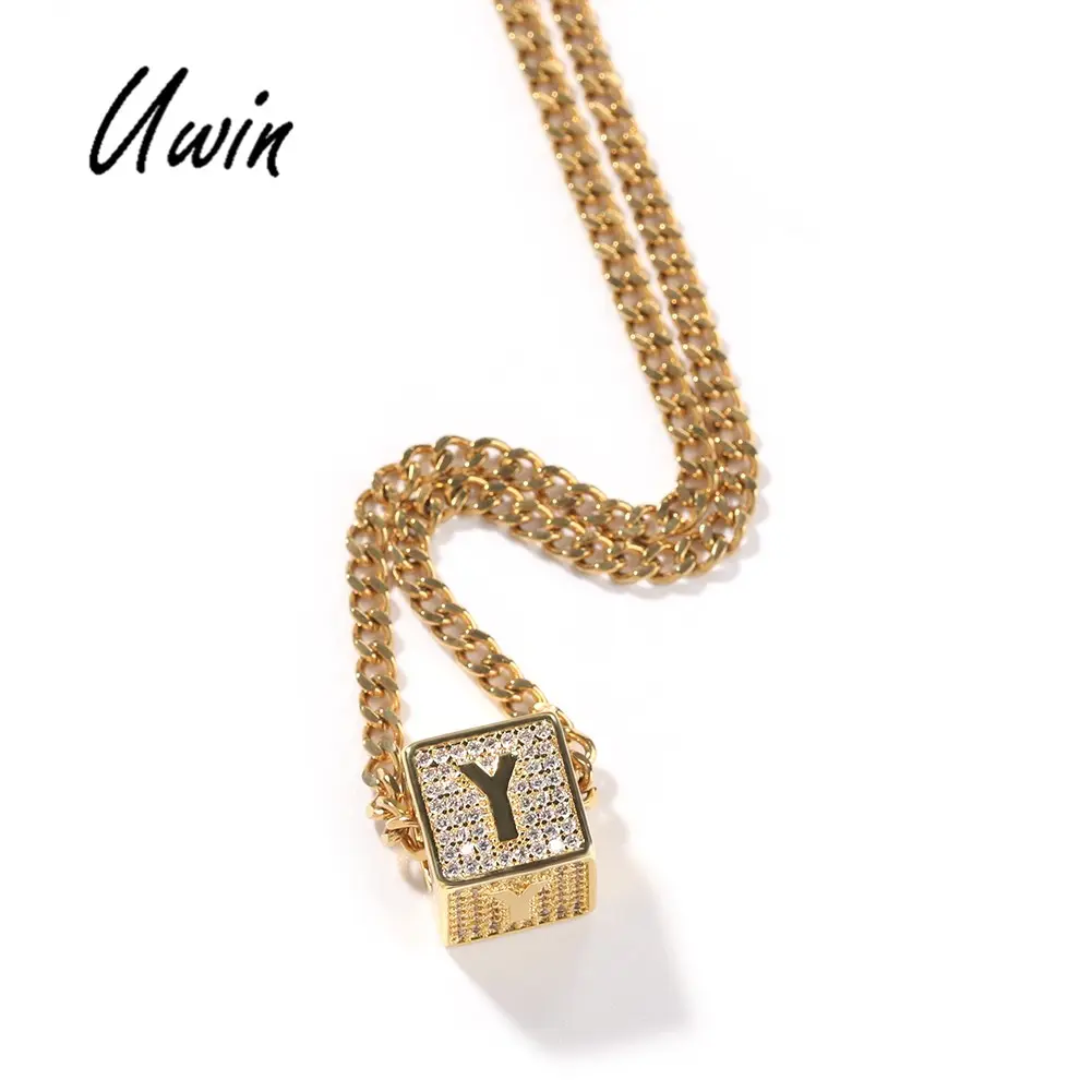 Uwin-collar de acero inoxidable con letras CZ para hombre y mujer, collar con letras personalizadas de zirconia, nombre personalizado Punk encantador