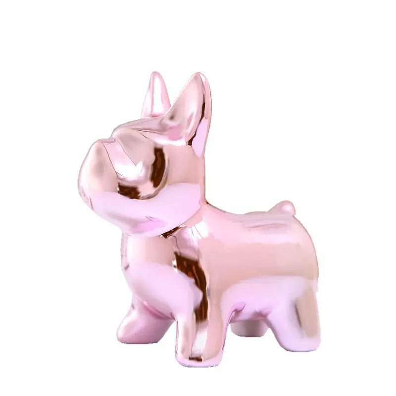 Ins European style electroplated ceramic ornaments Animal fighting French bulldog Dog piggy bank Living room decorations