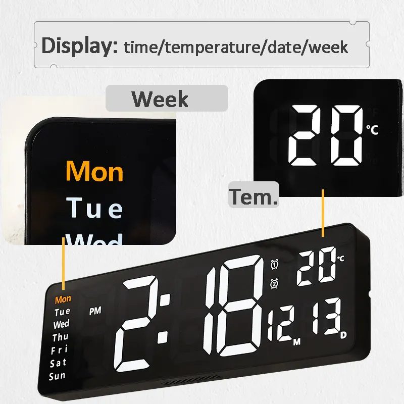 Grande schermo digitale orologio da parete con temperatura interna Nordic semplice soggiorno scrivania da parete Led sveglia