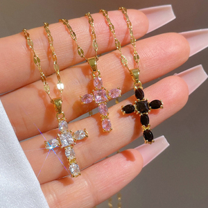 CAOSHI Dainty çapraz altın renk beyaz siyah pembe kolye kolye kadınlar için Trendy kübik zirkonya O zincir takı kadın kolye