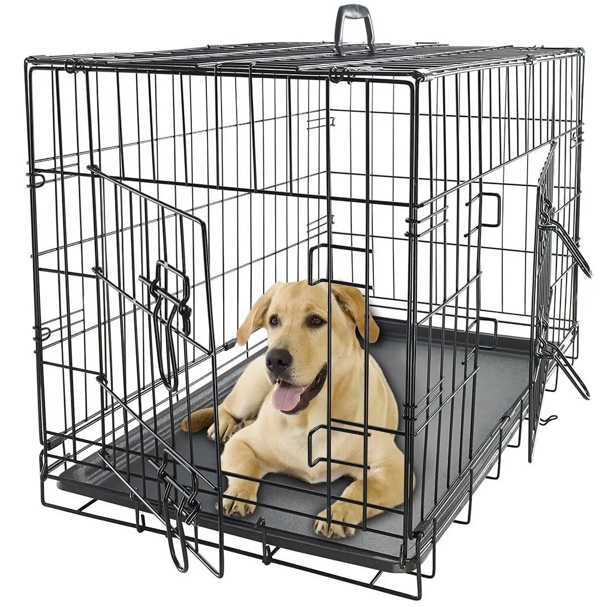 24 inç katlanır Metal evcil hayvan kafesi çift kapı bölücü paneli kapalı açık köpek kulübesi sızdırmaz plastik evcil hayvan sandığı büyük köpekler için