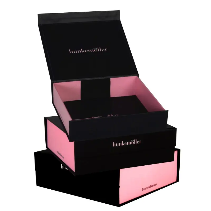 Caja de regalo plegable con logotipo personalizado, embalaje magnético de una pieza, color negro, venta al por mayor