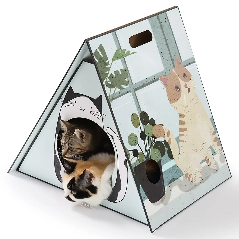 Classical Design TENT Shape Corrugated Cardboard Cat Scratcher Box cat house scratcher Cat Scratching House