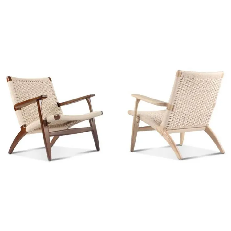 Hochwertige Luxus Nordic Patio gewebte Seil Rattan Sitz Massivholz Armlehne Ch-25 japanischen Easy Dining Chairs