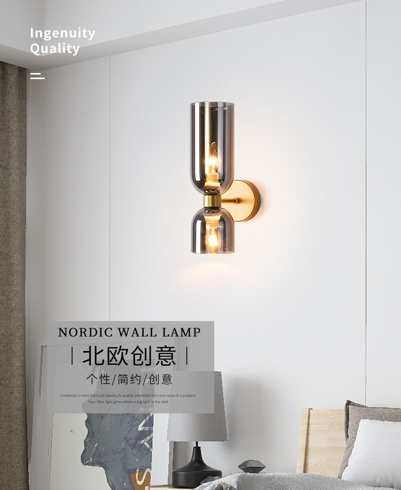 Italian light luxury bedside wall lamp simple modern bedroom living room background wall aisle Nordic study glass hotel lamp