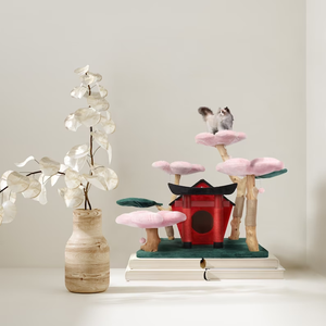 Modern Climbing Cat Condo Tree With Flower Sleeping Mat Cat House Solid Wood <strong>Trunk</strong> With <strong>Sisal</strong> Post for Cat Jump Platform - Product Image 2