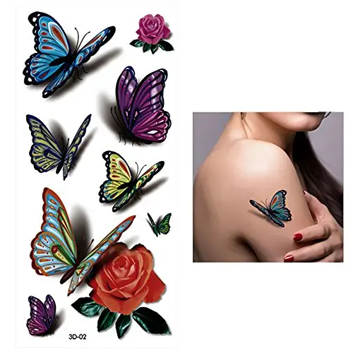 Venta caliente al por mayor al por menor flores naranjas 3D mariposa Sexy arte corporal impermeable personalizado tatuaje temporal pegatina