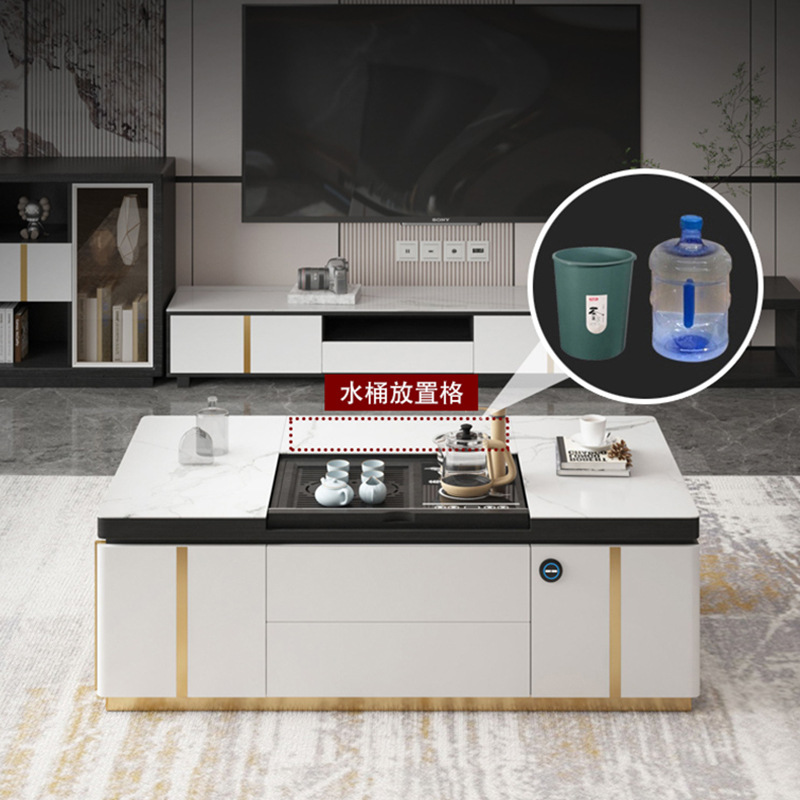 Mesa de centro (con puerta de cristal), mueble de TV, cómoda (Blanco Atenas)