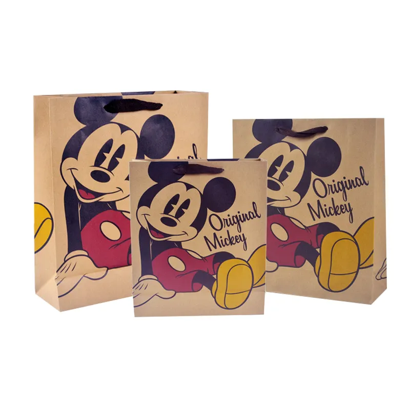 Sac en papier Kraft mat pliable Mickey Mouse, Agriculture, sac de poche pour cadeau, lavable, Kraft, offre spéciale