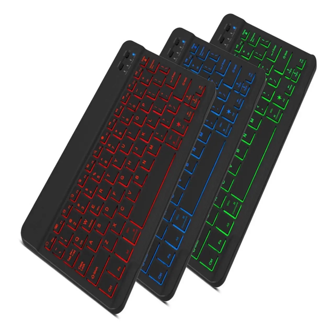 RGB BT Keyboard Rusia Spanyol Keyboard Nirkabel Karet Keycaps Rechargeable RGB Keyboard untuk Ipad Telepon Laptop