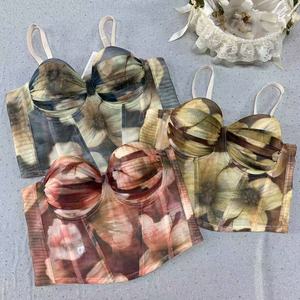 Pabrik grosir tinta Tght -Fitting wanita pakaian luar Gotik gaya cetak berlipat atasan Bra korset Bustier seksi Retro