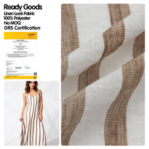 Giao Hàng Nhanh 150Gsm Linen Cái Nhìn Áo Sơ Mi Vải 100% Polyester Sợi Nhuộm Hiệu Quả Nhăn Sọc Dệt Vải Cho Mùa Xuân Quần Áo - Product Image 1