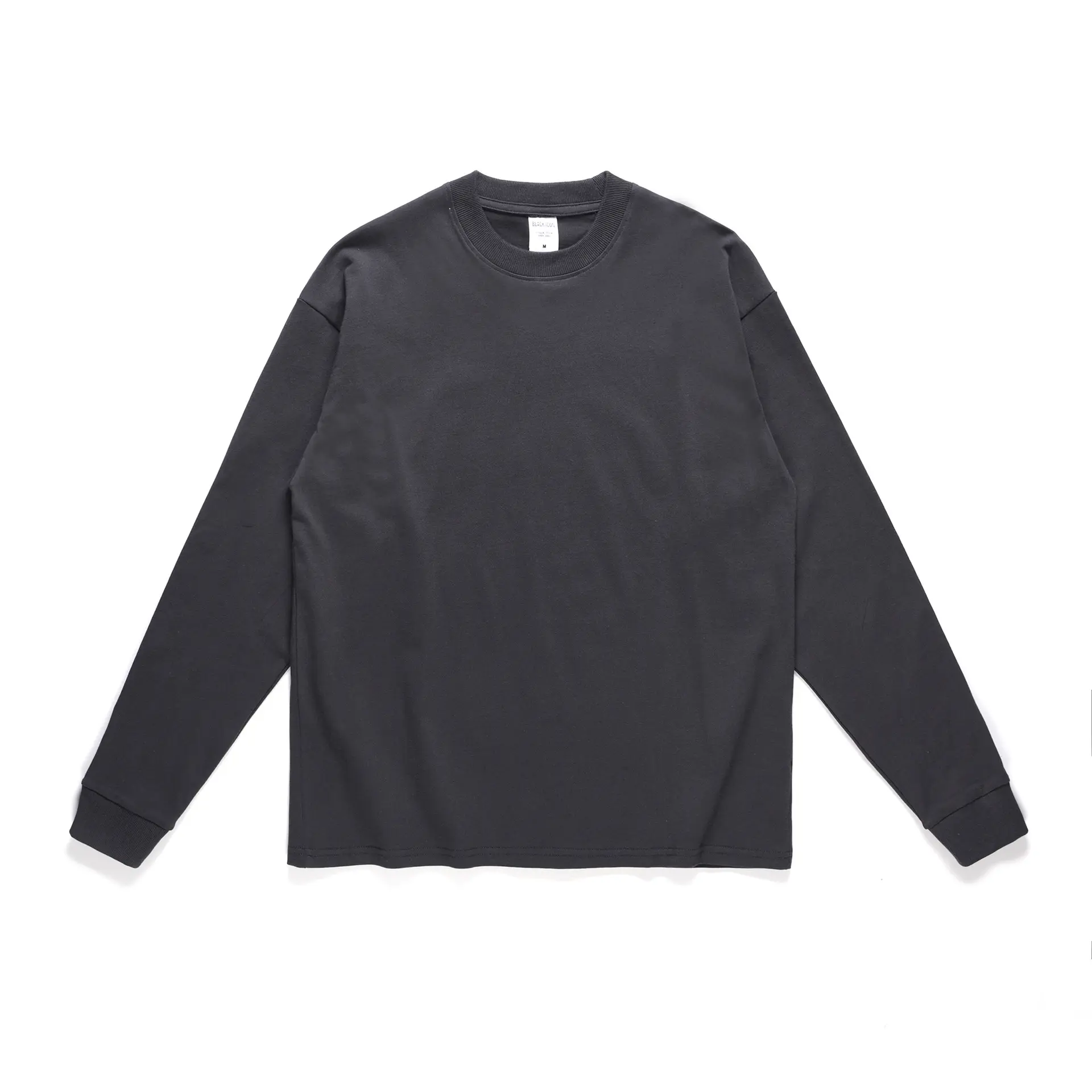 Camiseta de algodón peinado pesado Unisex, estilo básico, manga larga, cuello falso, 250 GSM