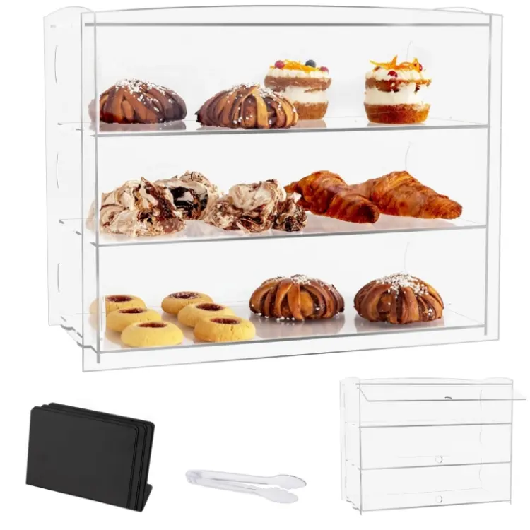 Transparent 3 Tier Acrylic Bakery Display Case Cookie Display Boxes for Food Display for small stores, cafes, patisseries