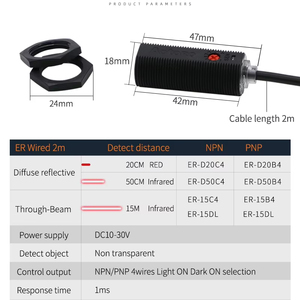 Sensor fotoeléctrico retrorreflectante difuso E3FA de 50cm para máquinas de embalaje Categoría de producto óptico - Product Image 1