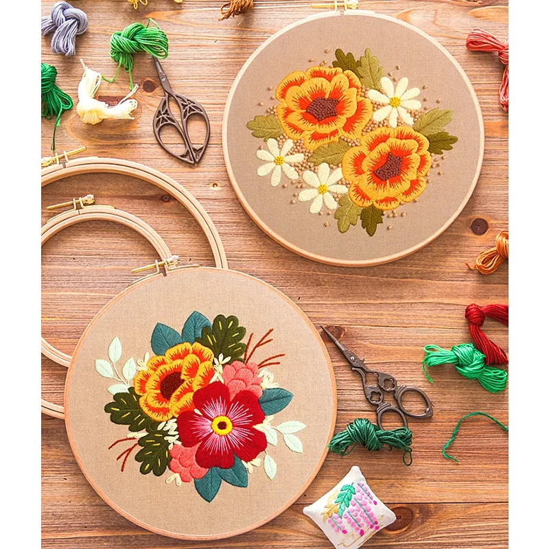 OEM ODM Nhà Máy Bán Buôn Tùy Chỉnh Hoa Mẫu Thêu Vải Cross Stitch Kit Hand Craft DIY Thêu Đóng Dấu Starter Kits