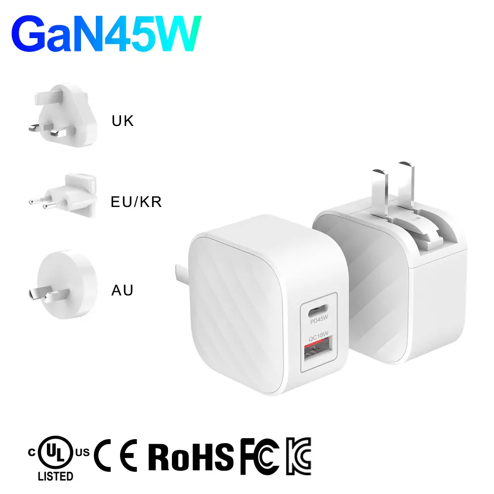 Carregadores rápidos IBD Multifunction EU US KC JP UK Plug USB Tipo C Carregadores QC 3.0 Pd 45W Carregador de parede Gan para celular