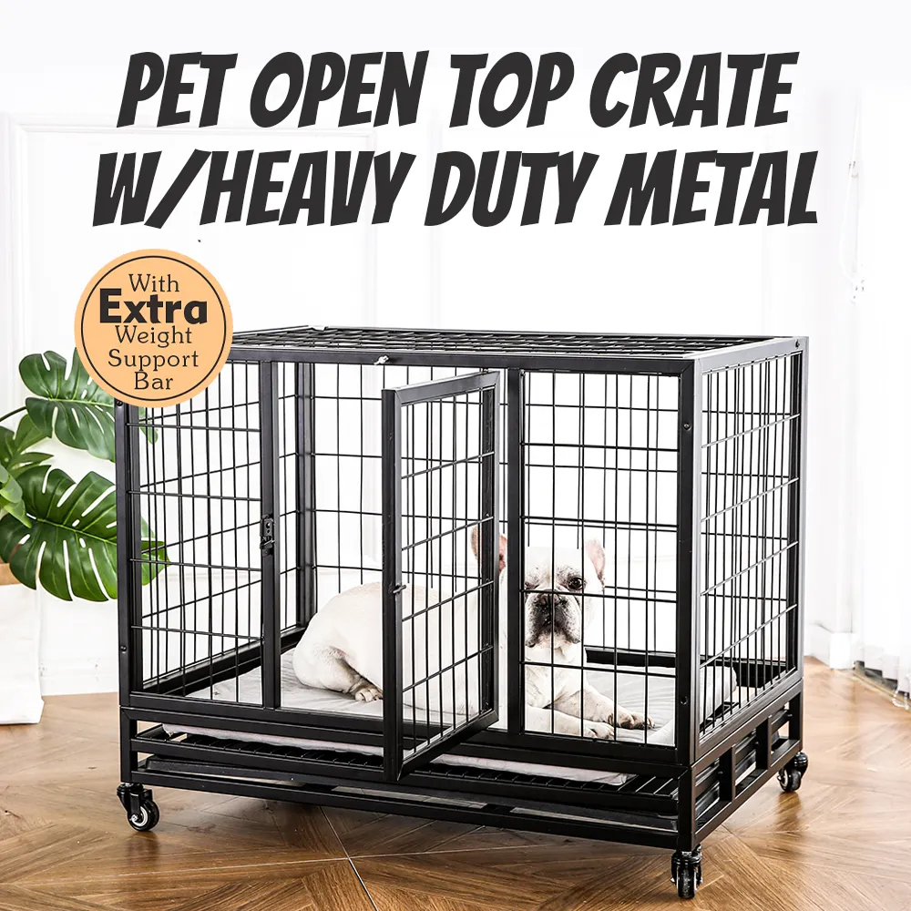 Metal tel katlama açık üst köpek kafesi profesyonel köpek kulübesi ağır köpek sandık