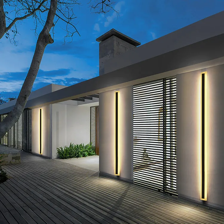 KAIFAN 110v 220v Modern Outdoor Exterior Linear Strip Wall Lamp 3000k Warm White Garden Sconce Long Led Wall Light