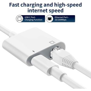 即插即用2合1 RJ45以太网局域网适配器，带兼容iPhone 15/平板电脑/笔记本电脑的通用串行总线C型PD充电端口 - Product Image 3