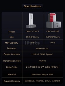 IParts Orico M.2 SSD muhafaza Dock NVMe SATA USB3.2 Personal 10Gbps alüminyum alaşım 8TB Max 2 in 1 kablo aracı kişisel kullanıcı için ücretsiz - Product Image 4