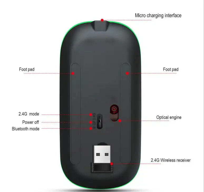 도매 저렴한 2.4G 무선 게임용 마우스 듀얼 모드 충전식