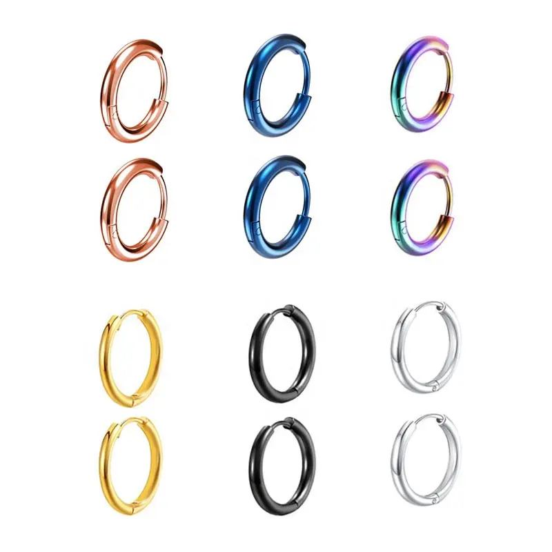 Damen-, Mädchen'-Männerohrring Schmuck einfacher runder Kreis Huggie-Hoop-Ohrringe Edelstahl Klassisches GRS dicke kleine Hoop-Ohrringe