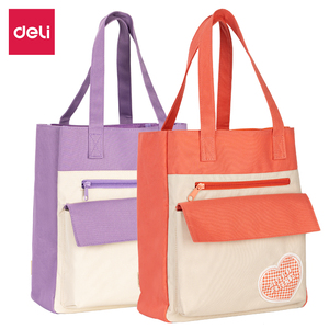 Deli BA174 Purple Orange Heart-shaped <strong>Tutorial</strong> Bag Large-capacity Portable Handbag <strong>Canvas</strong> Bag for Students 48pcs Per Carton Set - Product Image 6