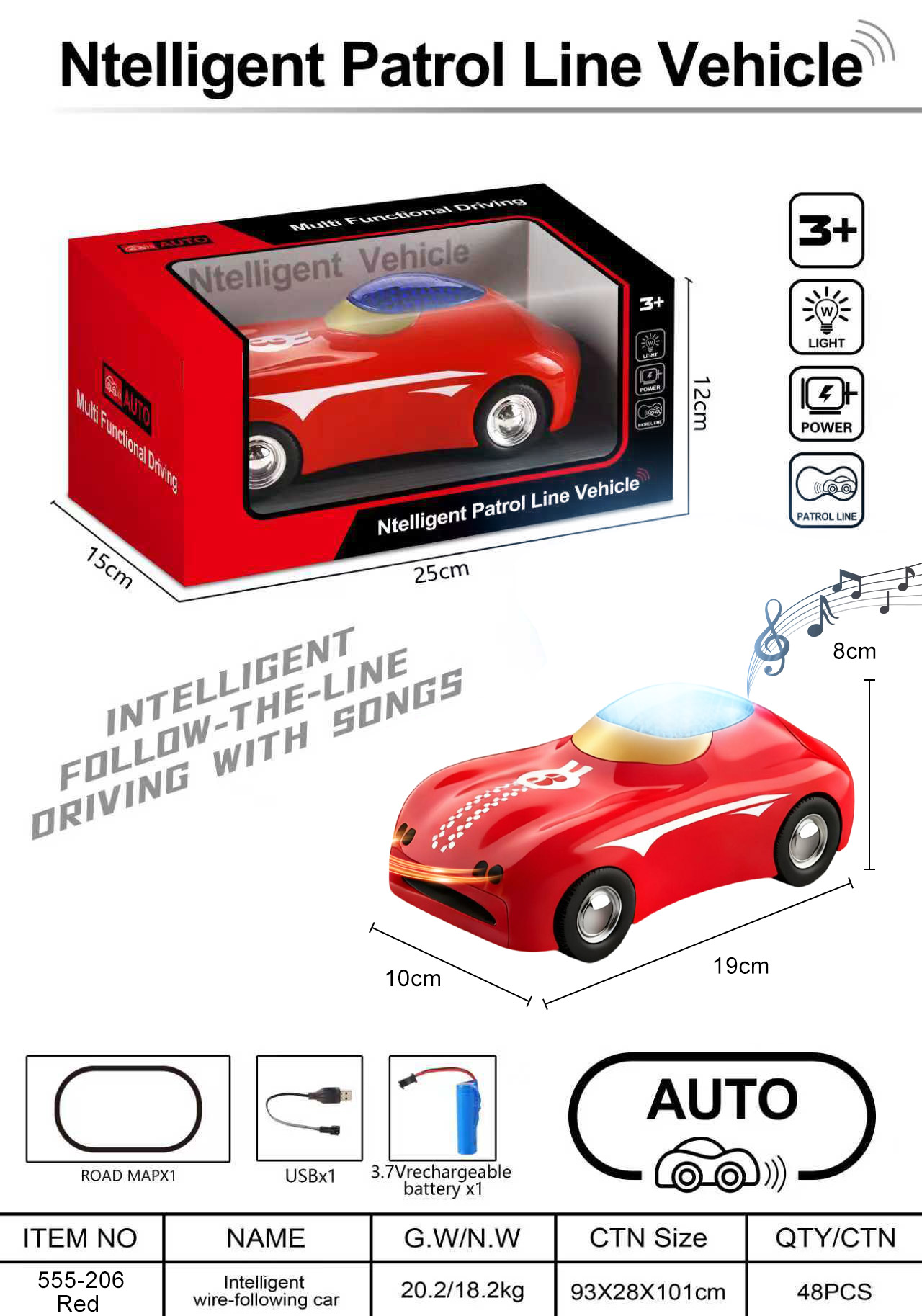 555-206 Rouge (Lumières + Musique) - Version Rechargeable - Boîte Fenêtre