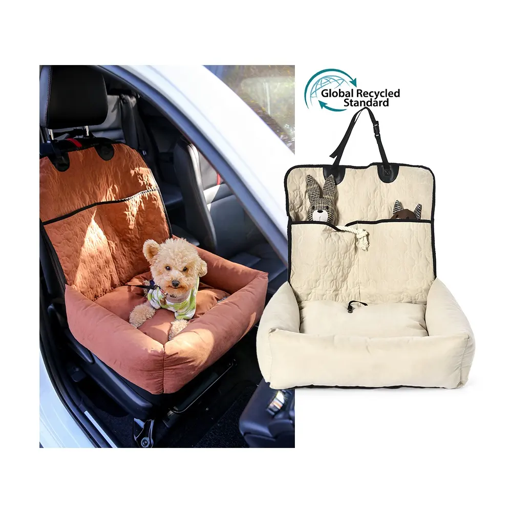 Rehausseur de siège avant pour animaux de compagnie écologique GRS détachable tissu PET recyclé Transporteur de voyage Lit auto pour chien