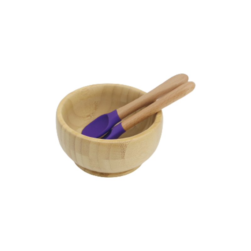 Bol en bambou avec cuillère et fourchette 6#(Violet profond)