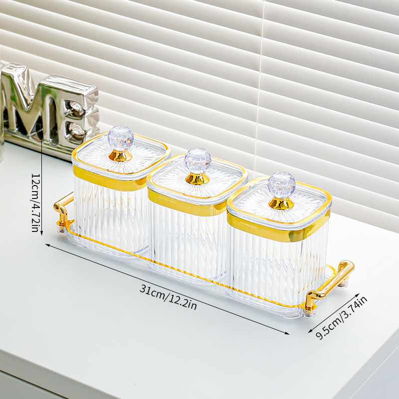 Transparent square jar with 3 compartments - large diamond handle